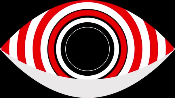 Animated Hypnotic Eye Shape Stripes Expanding Center Black Background — Stock Video