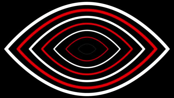 Animated Hypnotic Eye Shape Stripes Expanding Center Black Background — Stock Video