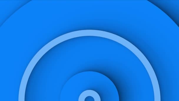 円形のストライプが成長している抽象的な背景 下中央から移動する青い同心円を持つ背景アニメーションのループ — ストック動画