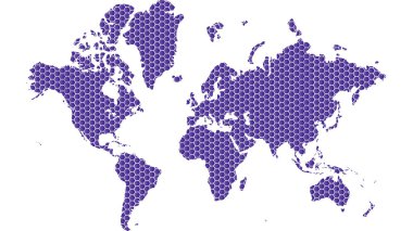 Geometrik şekiller desen ile dünya haritasındaki Illustration empoze.