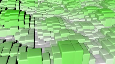 Dalgalı şekilli arka planda yüzen parlak renkli parlak katı kareler.