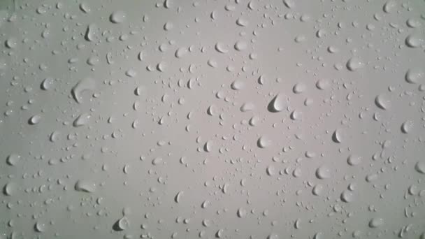 Closeup View Dripping Water Drops Grey Silver Color Metallic Wall — Stock Video