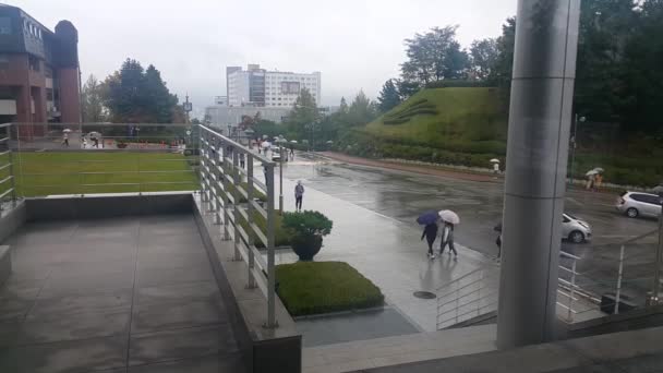 Chuncheon South Korea 7Th October 2019 People Moving Umbrella Rainy — 비디오