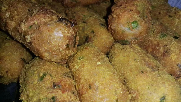 Vista Primer Plano Croquetas Caseras Picantes Deliciosas Servidas Con Otros —  Fotos de Stock