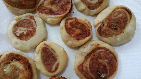Closeup Delicious Home Made Pinwheel Puff Pastries Food Item Placed — Stok Foto