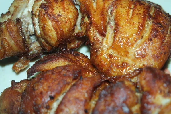 Goreng Dipanggang Potongan Ayam Dengan Bumbu Direndam Atasnya Ayam Goreng — Stok Foto