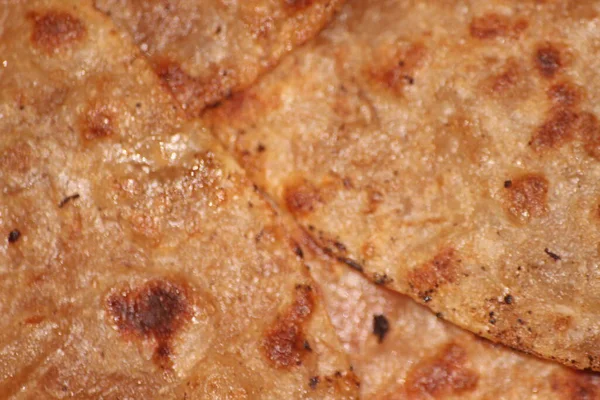 Geleneksel Paratha Makro Yakın Plan Yapımı Yağlı Ekmek Parotta Odaklı — Stok fotoğraf