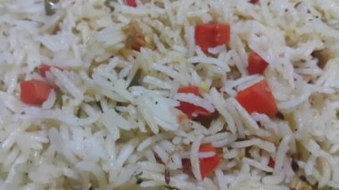 4K yakın çekim Basmati Rice Pulao veya pulav veya sebze pilavı pişirme makinesi