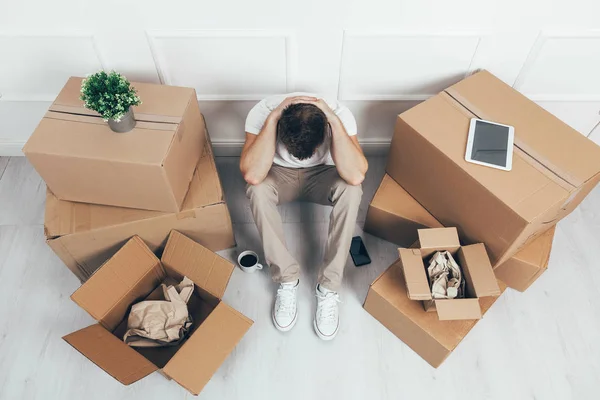 Vista Superior Mudar Para Uma Nova Casa Pode Ser Estressante — Fotografia de Stock