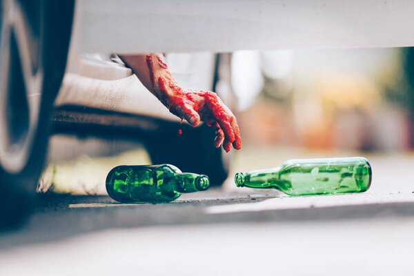 Aftermath of a over the limit drunk driver in a car accident 