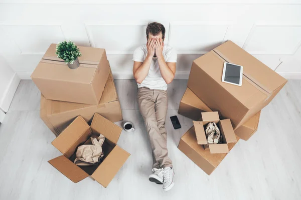 Vista Superior Mudar Para Uma Nova Casa Pode Ser Estressante — Fotografia de Stock