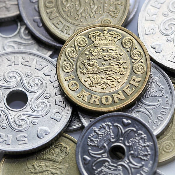Smíšené Dánské Mince Čtvercových Formátech Koruna Oficiální Měnou Dánska Grónska — Stock fotografie
