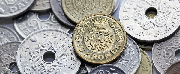 Výběr Smíšených Dánských Mincí Formátu Webové Skládanky Koruna Oficiální Měnou — Stock fotografie