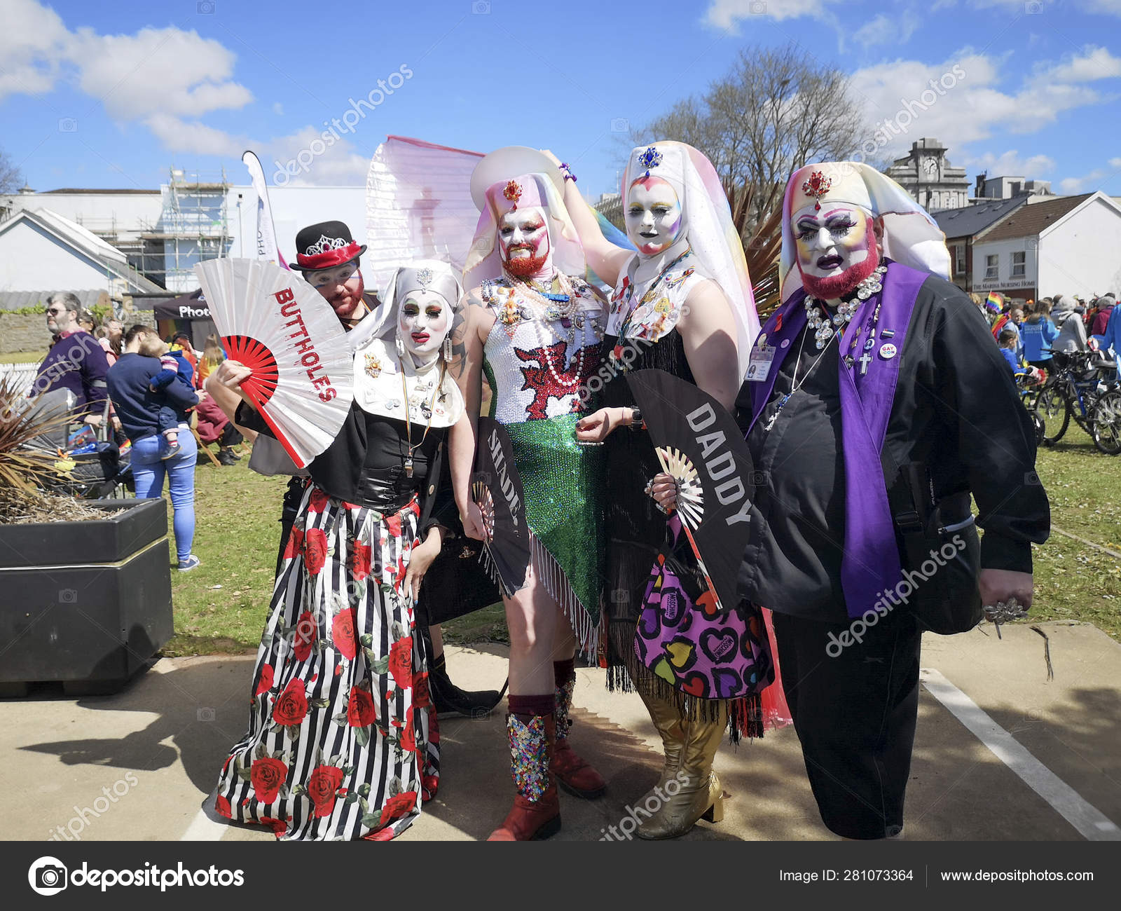 Swansea May 2019 Group Cross Dressing Men Wearing Vibrant Outfits