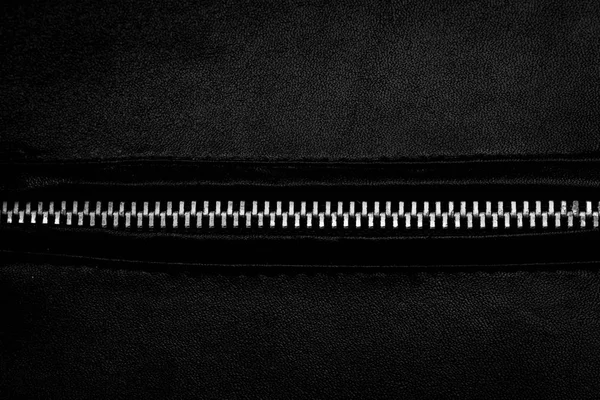 Zwarte Rits Leder Texture Close Achtergrond — Stockfoto