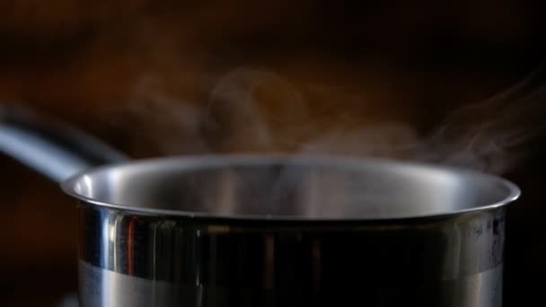Boiling Liquid Saucepan Slow Motion — Stock Video