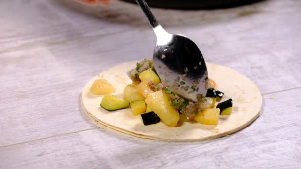 Cucina Frutti Mare Taco Mani Chef Rallentatore — Video Stock