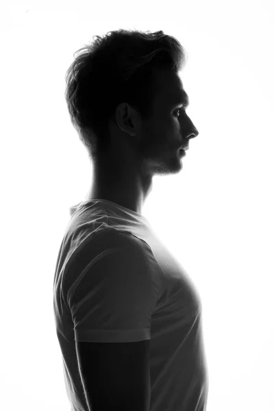 Silhouette Young Man Posing White Background Side View — Stock Photo, Image