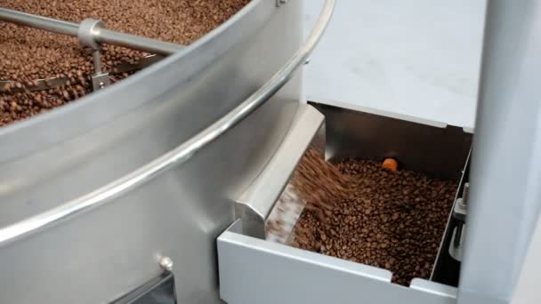 在专业机器上烤的芳香咖啡豆 — 图库视频影像