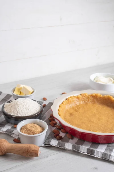 Baking Sweet Cheesecake Cooking Ingredients Kitchen Table — Stock Photo, Image