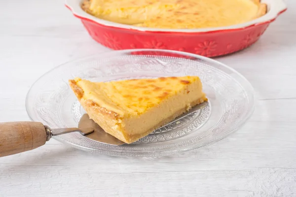 Bakad Söt Cheesecake Serveras Glasskiva — Stockfoto