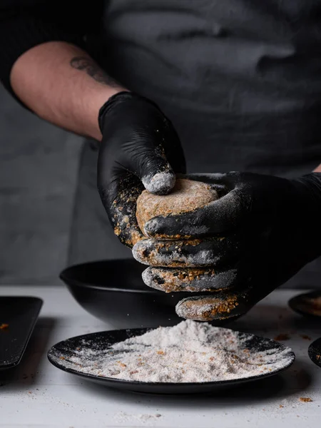 Close View Male Hands Cooking Eastern Falafel — Stock Photo, Image