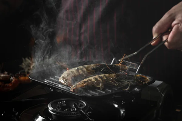 Kryddig Räkor Sås Matlagning Grillning Pan — Gratis stockfoto