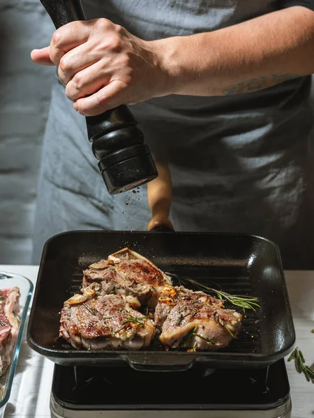 Chef Preparing Meat Grill Royalty Free Stock Photos
