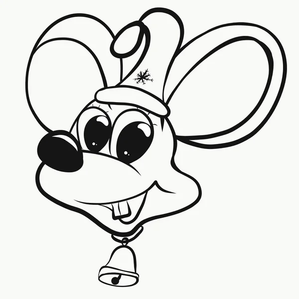 Funny happy mouse in a Christmas cap, with a bell