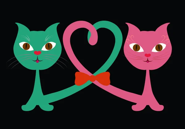 Funny cats in love on a black background