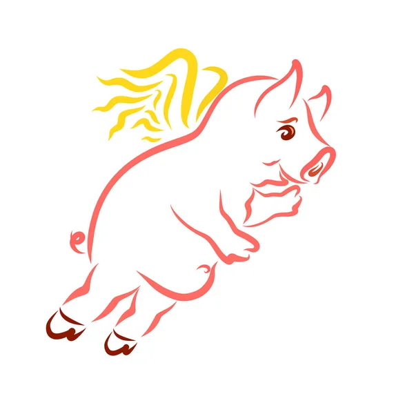 Cool flying pig with yellow wings, fantasy