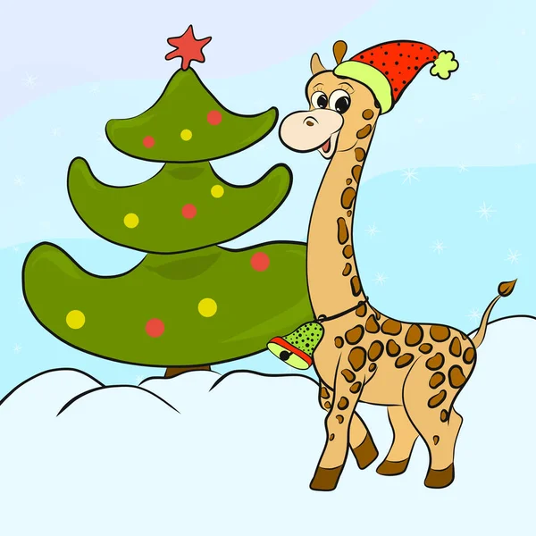 Cute tall giraffe and Christmas tree