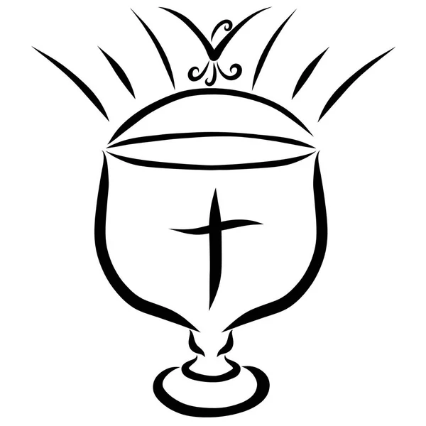 Holy Communion Cup with a cross, a shining sun and a flying bird