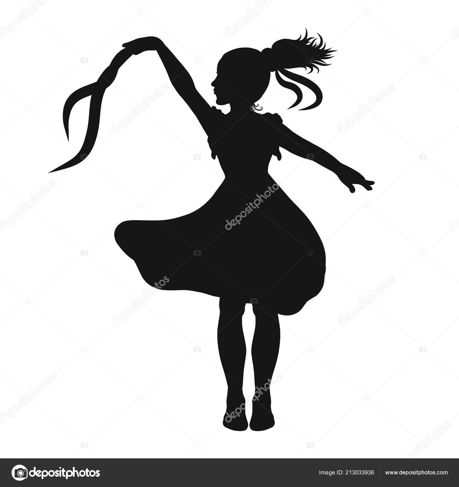 リボンで踊っている女の子のシルエット ストック写真 C Yuliya Nazaryan