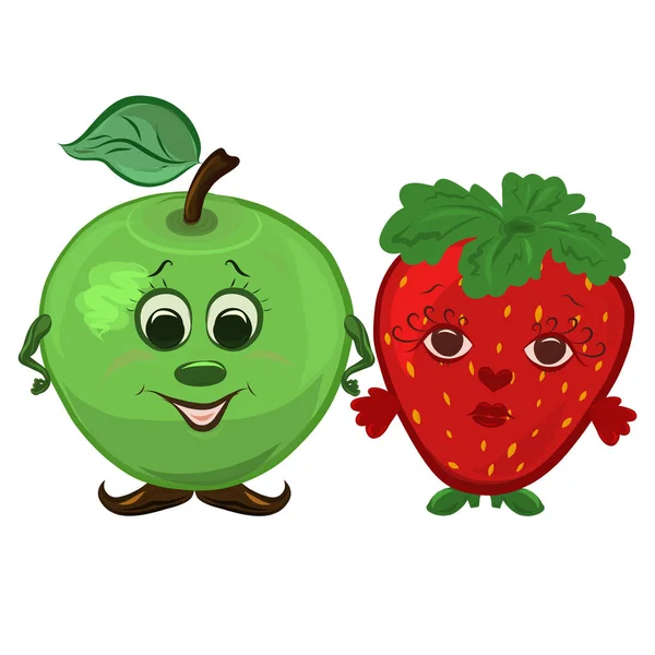 Funny couple, apple and strawberry with faces