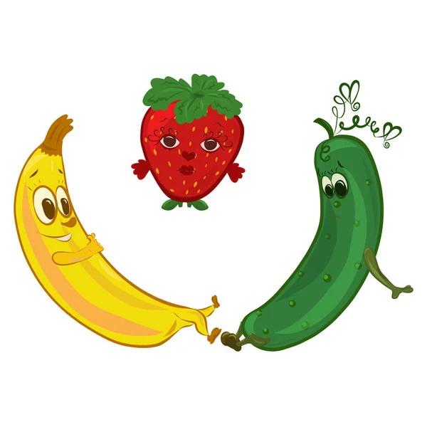 Happy banana, sad cucumber and strawberry girl