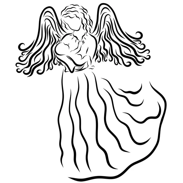 A good angel holds an infant, motherhood, or religion