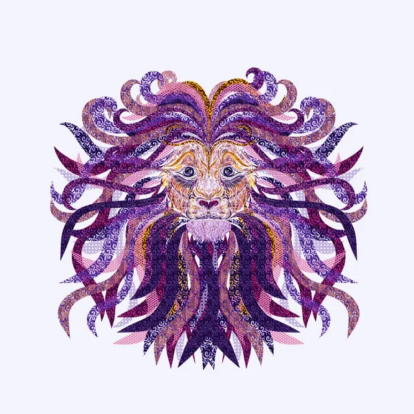 Creative image of a lion\'s head with a patterned mane