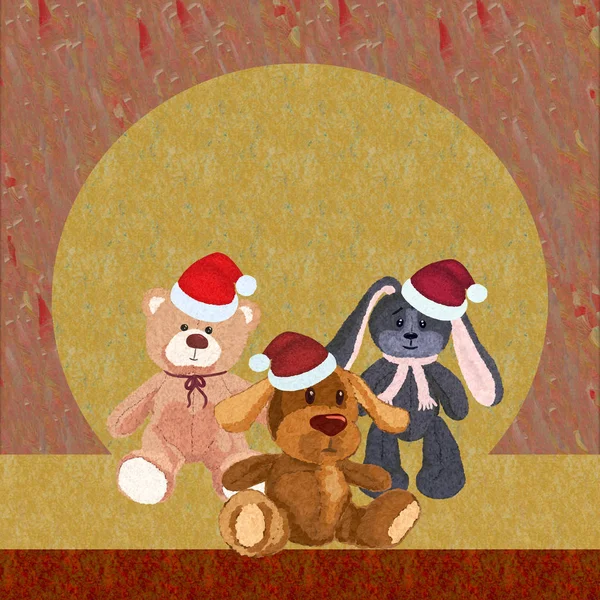 Plush puppy, bear and bunny, Christmas