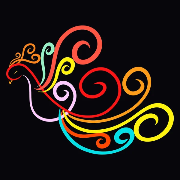 Elegant rainbow bird, drawn by curls