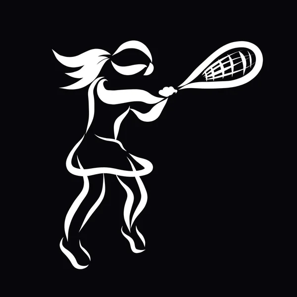 Girl with tennis racket, sport and game, black background