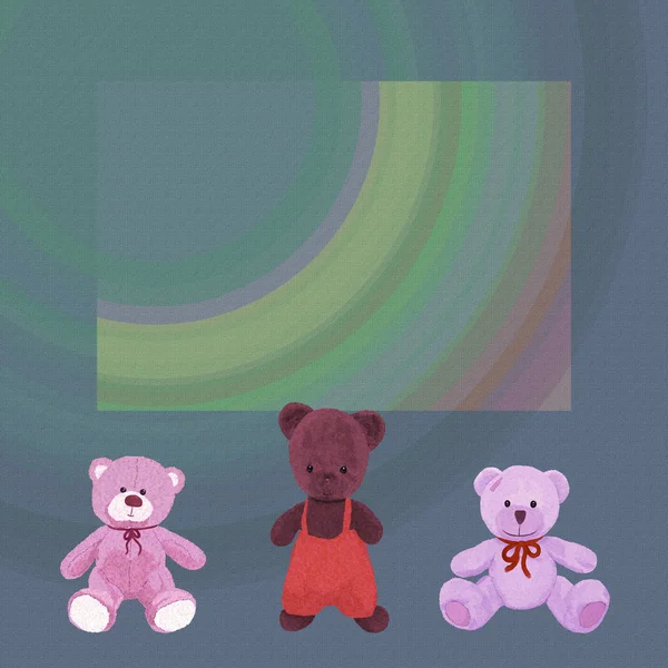 Textured background with three cute plush bears