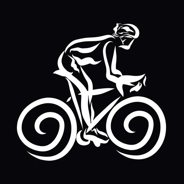 athlete on a bicycle, white pattern on a black background