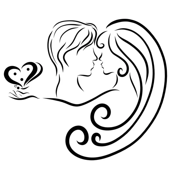 Creative image of a couple in love with a butterfly-heart