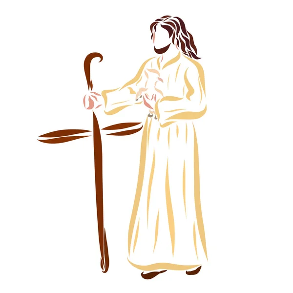 The Shepherd Jesus with the lamb in his arms and the staff cross