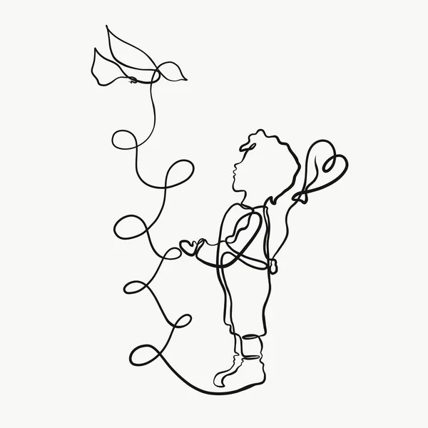 A boy, a bird and a balloon drawn by one line