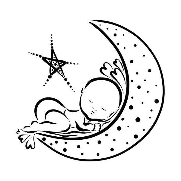 Baby sleeping on the moon, hearts and a star