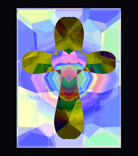 Colorful cross with heart and creative pattern