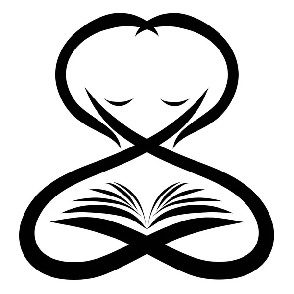 Woman reading book, heart, symbols