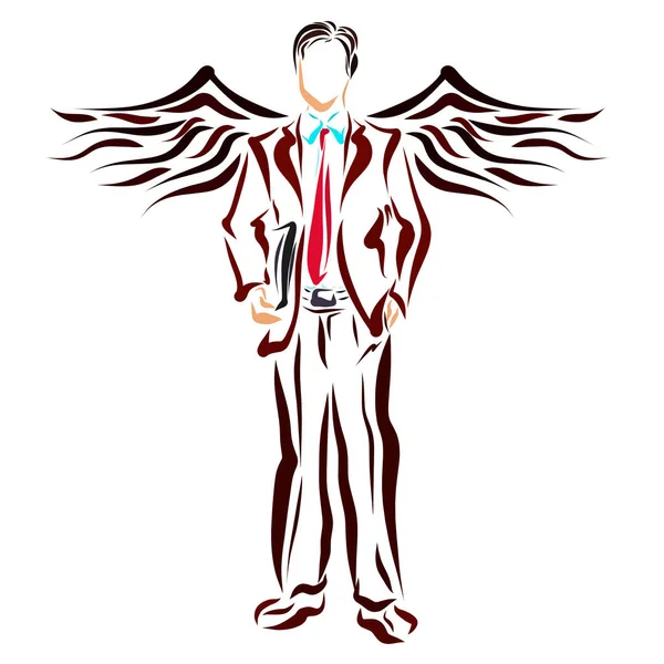 Winged man in a business suit with a folder of documents